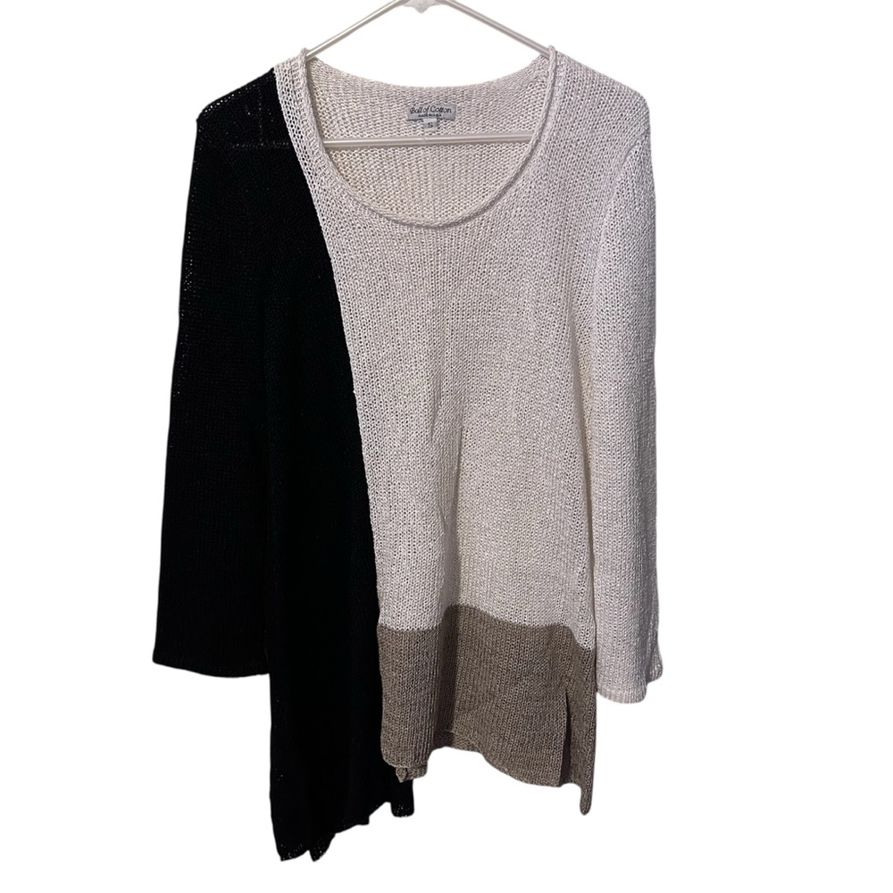 Ball of Cotton S Asymmetrical Colorblock Tunic Sweater Top Linen Viscose Knit